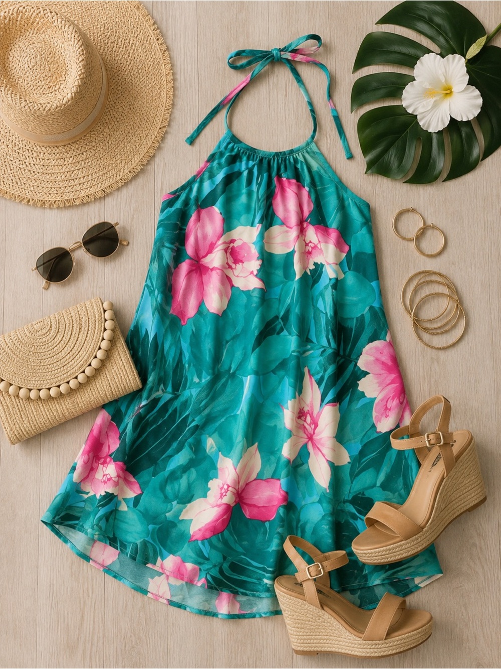 Show Me Your MuMu Katy Halter Mini Dress | Lei Bay Tropical Print | Size Small